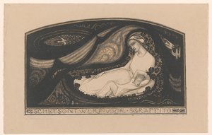 Mulher e criança deitada Desenho de esboço para sgraffito (título no objeto) de Richard Nicolaüs Roland Holst