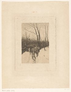 Cavalos arrastando um tronco em um caminho de floresta nevada de Richard Nicolaüs Roland Holst