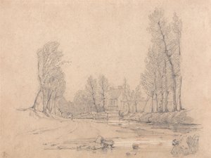 Um córrego arborizado e uma fazenda na Normandia de Richard Parkes Bonington