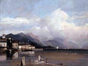 Uma vista distante do Monte Fascia de Richard Parkes Bonington
