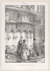 Restos e fragmentos arquitetônicos: Rouen - Fonte La Crosse de Richard Parkes Bonington