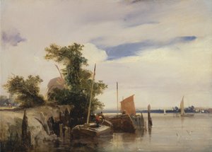 Barcaças em um rio de Richard Parkes Bonington