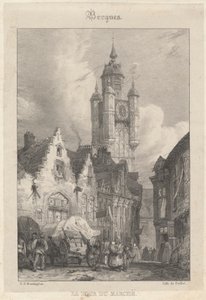 Bergues - A Torre do Mercado de Richard Parkes Bonington
