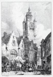Bergues: A Torre do Mercado de Richard Parkes Bonington