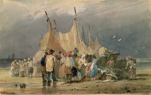 Fisherfolk on a Beach, a Storm Approaching (aguarela)
