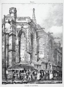 Restos e fragmentos de arquitetura da Idade Média: Igreja de St. Sauveur, Caën de Richard Parkes Bonington