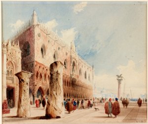 Cena em Veneza (Palácio Ducal) (aquarela e tinta sobre papel (colado a bordo)) de Richard Parkes Bonington