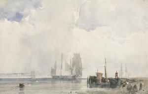 Remessa em um estuário (w - c sobre grafite no papel) de Richard Parkes Bonington