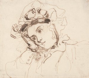 Estudo de uma mulher com a cabeça na mão de Richard Parkes Bonington