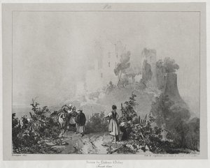 Viagens cênicas e românticas na França antiga, Franche-Comté: Ruínas do castelo de Arlay de Richard Parkes Bonington