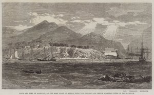 Cidade e Forte de Acapulco, na costa oeste do México, com o esquadrão inglês e francês deitado no porto de Richard Principal Leitch