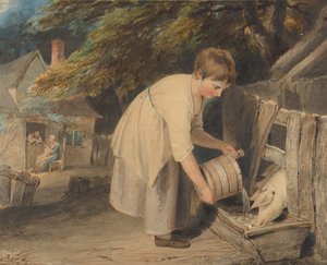 Menina alimentando porcos, 1800. de Richard Westall