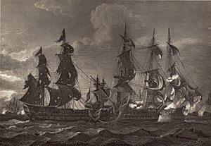 HMS capitão embarcando no San Nicholas e no San Josef, ilustração de &39;The Life of Nelson&39; por Robert Southey (1774-1843) publicado pela primeira vez em 1813 de Richard Westall