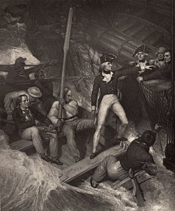 Tenente Nelson voluntariado para embarcar em um prêmio em vendaval violento, ilustração de &39;The Life of Nelson&39; por Robert Southey (1774-1843) publicado pela primeira vez em 1813 de Richard Westall