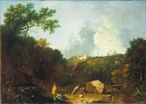 Vista distante da vila de Mecenas, Tivoli de Richard Wilson