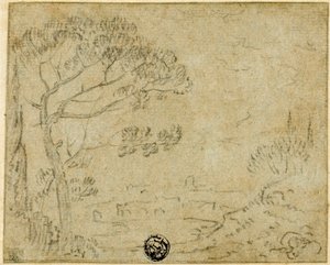 Paisagem italiana com pinho guarda-chuva em primeiro plano de Richard Wilson