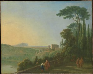 O lago Nemi e Genzano a partir do terraço do mosteiro dos Capuchinhos de Richard Wilson