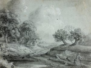 Paisagem com Mulher e Vacas (reto); Esboço de uma paisagem (verso) de Richard Wilson