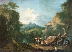 Paisagem com bandidos em volta de uma tenda, 1752. de Richard Wilson