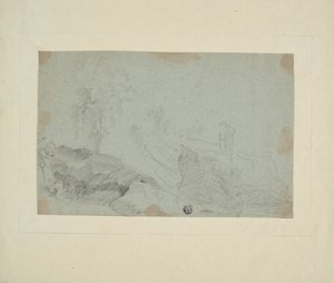 Paisagem rochosa com figura de pé de Richard Wilson