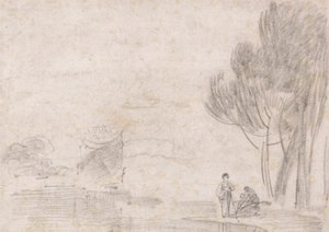 Templo arruinado de Minerva?, Duas figuras na margem do rio de Richard Wilson