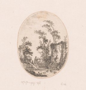 Lago de pato com algumas árvores à sua volta
Colecção de vistas, paisagens, fragmentos antigos e temas históricos (título da série)
Recueil de griffonis, de vues, paysages, fragments antiques et sujets historiques (título da série) de Richard de Saint Non