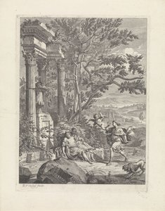 Silvio acerta Dorinda com flecha Il pastor fido (título da série) de Richard van Orley (II)