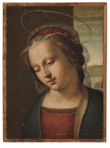A Madonna: um fragmento de um retábulo (óleo e ouro no painel) de Ridolfo Ghirlandaio (attr. to)