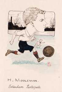 Bert Middlemiss, Tottenham Hotspur, desenho para um conjunto de cartões de cigarro, 1907 (caneta e tinta no cartão)