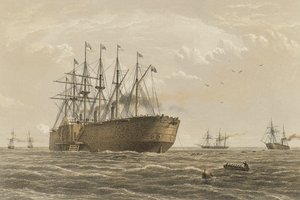 O "Great Eastern" sob pressão a 23 de julho (os navios de escolta e outros navios introduzidos são o Terrible, o Sphinx, o Hawk e o Caroline) de Robert (after) Dudley