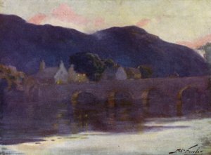 Bridge, Cwm-y-Glo, Evening (cor litho) de Robert (after) Fowler
