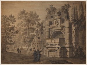 Capricho com figuras antigas entre monumentos clássicos em ruínas de Robert Adam