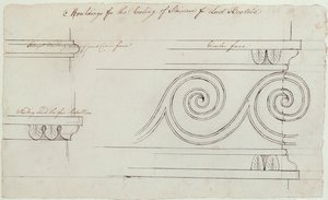 Design para as molduras na escada, Headfort House, 1772 (caneta e tinta preta sobre grafite sobre papel) de Robert Adam