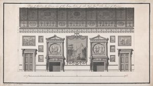 Headfort House, Comer Parlor, Chimney Side (caneta e tinta preta e lavar com lápis sobre papel) de Robert Adam