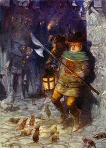 Ilustração para Pied Piper of Hamelin de Robert Browning (lito colorido) de Robert Ambrose Dudley