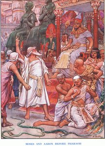Moisés e Arão perante o faraó (cor litho) de Robert Ambrose Dudley