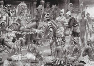 Pulikesin II, o Chalukhya, recebe os enviados da Pérsia (litografia) de Robert Ambrose Dudley
