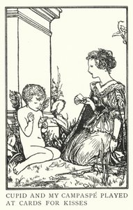 Cupido e meu Campaspe jogaram às cartas para beijar (litho) de Robert Anning Bell