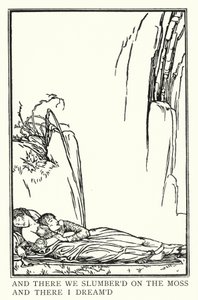 Ilustração para Poemas de John Keats: La Belle Dame Sans Merci (litho) de Robert Anning Bell