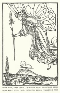 Sobre a colina, sobre o vale, sobre o mato, sobre o brier, sobre o parque, sobre o pálido, sobre a inundação, sobre o fogo (litho) de Robert Anning Bell