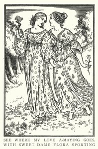 Ver onde vai o meu amor a-maying, com a doce dama Flora sporting (litho) de Robert Anning Bell