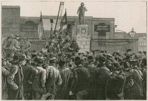 A grande greve dos trabalhadores das docas no East End: Sr. John Burns, abordando os homens em greve nos portões das docas leste e oeste da Índia de Robert Barnes