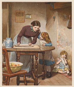 A mulher do agricultor estava a fazer uma tarte de maçã (litografia a cores) de Robert Barnes