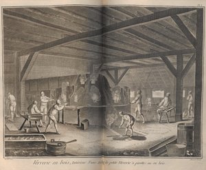 Fabricação de vidro. De Encyclopédie, de Denis Diderot e Jean Le Rond dAlembert, 1751-1765. de Robert Benard