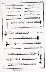 Placa VIII: Instrumentos eólicos da Enciclopédia de Denis Diderot (1713-84) e Jean le Rond d