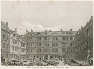 Vista norte, de, a, interior, de, Furnival&39;s, hospedaria, Holborn, londres de Robert Blemell Schnebbelie