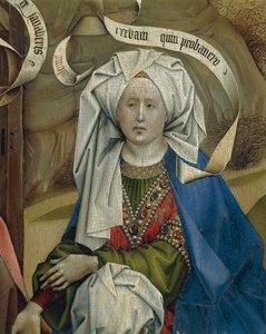 Detalhe representando a mulher da Natividade, por Mestre de Flemalle Robert Campin (1375/1379-1444), óleo sobre painel, cerca de 1420 de Robert Campin