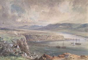 Foilhummerum Bay, Valentia, Olhando do Forte Cromwell: The Caroline and Boats..., 1865-66. de Robert Charles Dudley