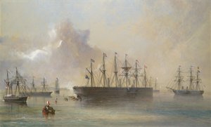 A Frota de Cabo Telegráfico do Atlântico Montada em Berehaven, Costa Sudoeste da Irlanda..., 1866. de Robert Charles Dudley