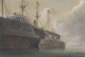 A velha fragata Iris com seu frete de cabo ao lado do Great Eastern em Sheerness .., 1865.